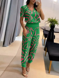 Nathalie - Damen Bluse & Hose Set in Grün
