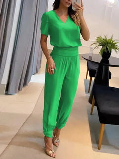 Nathalie - Damen Bluse & Hose Set in Hellgrün