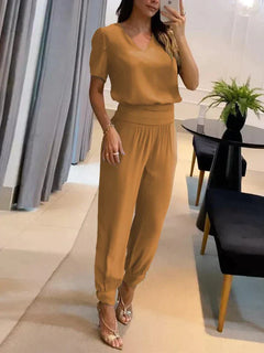 Nathalie - Damen Bluse & Hose Set in Khaki