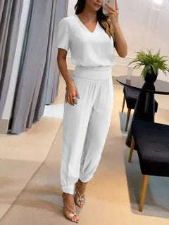 Nathalie - Damen Bluse & Hose Set in Weiß
