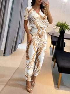 Nathalie - Damen Bluse & Hose Set in Weißgold