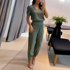 Nathalie - Damen Bluse & Hose Set in Olivgrün
