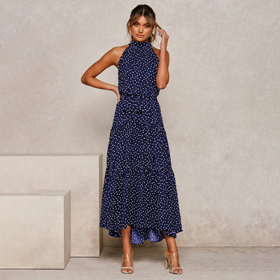 Paula - Elegantes Tupfenkleid mit Neckholder-Ausschnitt
