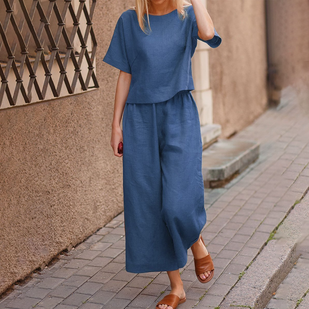 Top und Weit Geschnittener Hose Zweiteiliges Set für Damen