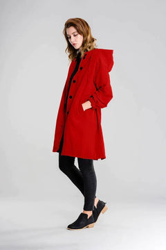 Wiebke | Damen Lässig Knopfverschluss Lange Regenjacke in Rot