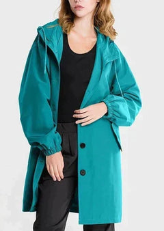 Wiebke | Damen Lässig Knopfverschluss Lange Regenjacke in Blau