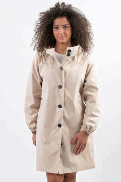 Wiebke | Damen Lässig Knopfverschluss Lange Regenjacke in Beige