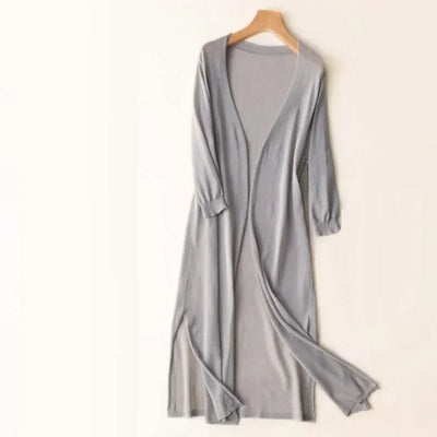 Leichter Langer Strickjacke für Damen | Offene Vorderseite