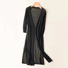 Christina | Damen Lange Leichte Strickjacke in Schwarz
