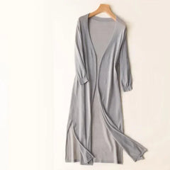 Christina | Damen Lange Leichte Strickjacke in Grau