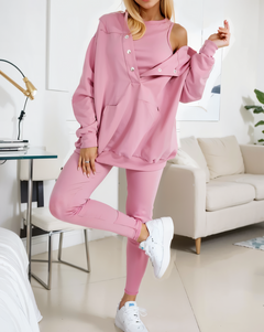 SILKE - SET AUS SWEATSHIRT, LEGGINGS UND OBERTEIL in Pink