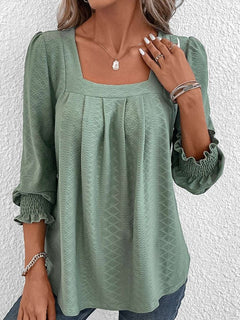 Nicole | Lässige Baumwollbluse mit eckigem Ausschnitt in Grün