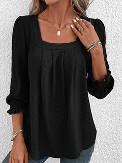 Nicole | Lässige Baumwollbluse mit eckigem Ausschnitt in Schwarz