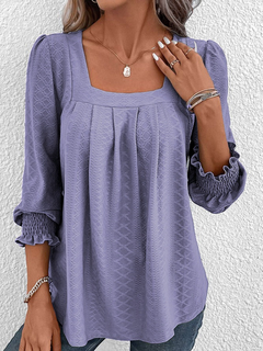 Nicole | Lässige Baumwollbluse mit eckigem Ausschnitt in Lila
