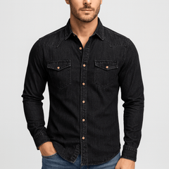Alexander | Herren Klassischer Hemdkragen Jeanshemd in Schwarz