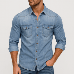 Alexander | Herren Klassischer Hemdkragen Jeanshemd in Hellblau