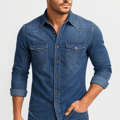 Alexander | Herren Klassischer Hemdkragen Jeanshemd in Blau