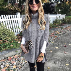 Colette - Rollkragen-Poncho - Zopfmuster in Grau