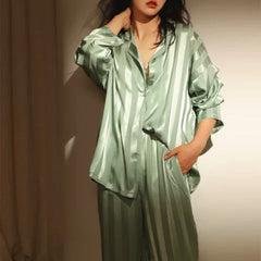 Christabel - Pyjama-Set - Gestreifter Stil in Grün