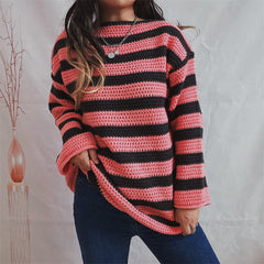 Freya - Strickpullover - Klassische Streifen in Rosa