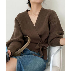 Leighanne - Strickpullover - Wickel-Stil in Kaffee