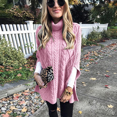 Colette - Rollkragen-Poncho - Zopfmuster in Rosa