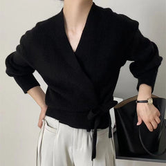 Leighanne - Strickpullover - Wickel-Stil in Schwarz