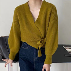 Leighanne - Strickpullover - Wickel-Stil in Olive