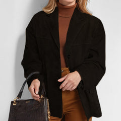 Damen eleganter Oversized-Blazer aus Wildlederimitat in Schwarz