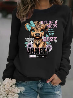 Damen Sweatshirt mit kreativem Hundedesign und inspirierendem Schriftzug in Schwarz