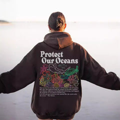 Damen Kapuzenpullover mit umweltfreundlichem Schildkröten- und Korallenmotiv in Braun