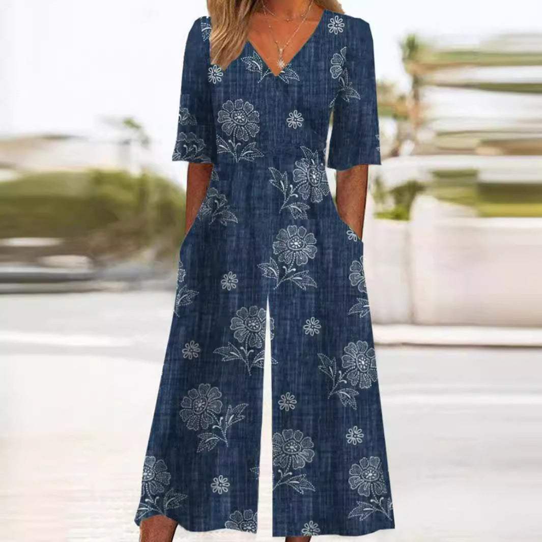 Floraler V-Ausschnitt Jumpsuit für Damen