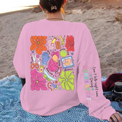 Damen Sweatshirt mit buntem Grafikdesign und originellem Pflege-Motiv in Rosa