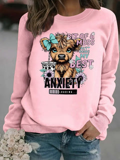 Damen Sweatshirt mit kreativem Hundedesign und inspirierendem Schriftzug in Rosa