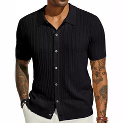 Ferdinand – Strickhemd Herren Kurzarm Knopfleiste Modern Look in Schwarz