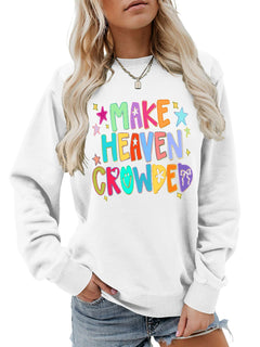 Damen Sweatshirt mit buntem Motiv und verspieltem Schriftzug in Weiß