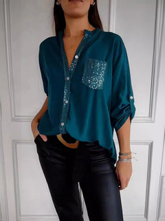 Damen Festliche Button Down Hemd | Langarm in Grün