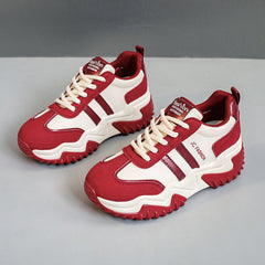 Damen Sportliche Chunky Sneakers mit rutschfester Sohle und atmungsaktiver Oberflächenstruktur in Rot