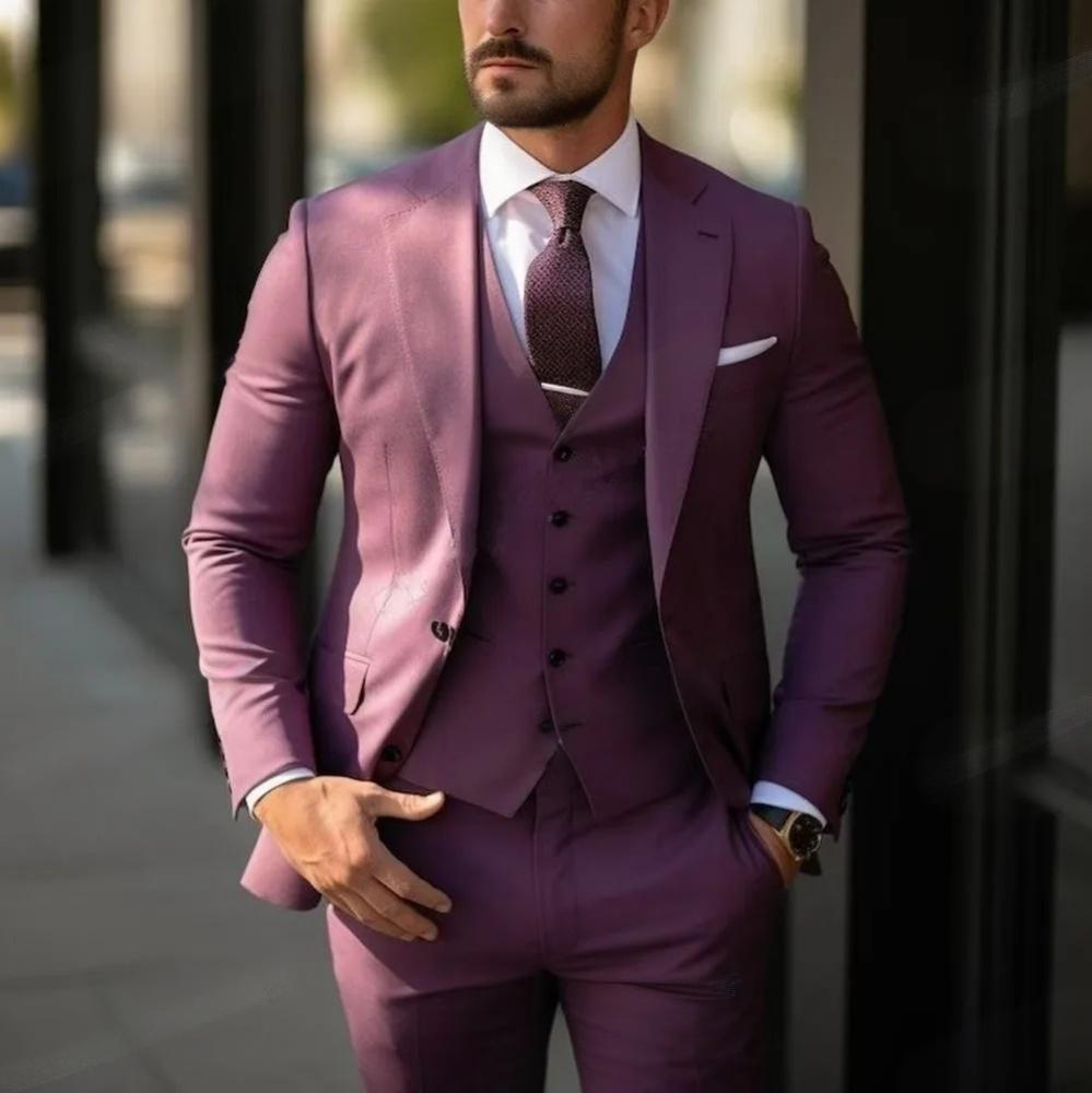 Dreiteiliger Elegante Hochzeitsgast Anzug für Herren | Lila