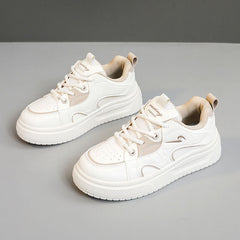 Damen modische Freizeitsneaker mit atmungsaktiver Oberflächenstruktur und dämpfender Sohle in Beige