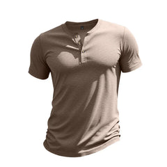 Herren Sommer Slim Fit Henley T-shirt in Khaki