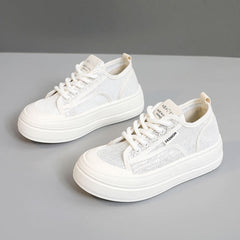 Damen modische Sneakers mit atmungsaktivem Obermaterial und dämpfender Laufsohle in Beige