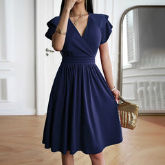 Eleganza™ – Damen Midikleid mit V-Ausschnitt für Elegante Anlässe in Marineblau