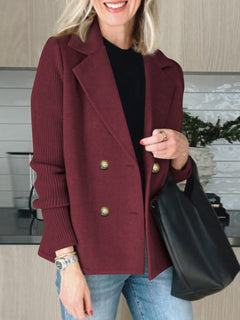 Damen eleganter Oversized-Blazer mit doppelter Knopfleiste und strukturiertem Ärmel in Burgunderrot