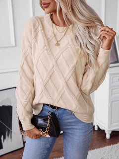 GEOMETRISCHER RUNDHALS-LANGARMPULLOVER | MODERNER STIL, KOMFORTABEL, VIELSEITIG in Khaki