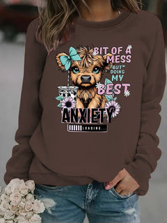 Damen Sweatshirt mit kreativem Hundedesign und inspirierendem Schriftzug in Braun