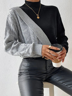 DAME HOHER KRAGEN GEDREHTER PULLOVER | ELEGANTER, BEQUEMER STIL in Grau