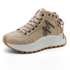 Damen High-Top Sneakers mit modischen Reißverschlussdetails und dämpfender Laufsohle in Khaki