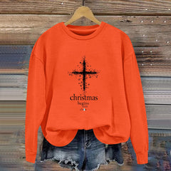 Damen Sweatshirt mit christlichem Motiv und weichem Innenfutter in Orange