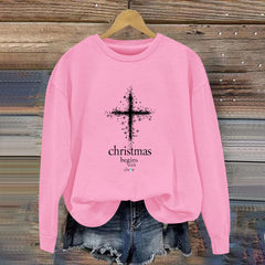 Damen Sweatshirt mit christlichem Motiv und weichem Innenfutter in Rosa